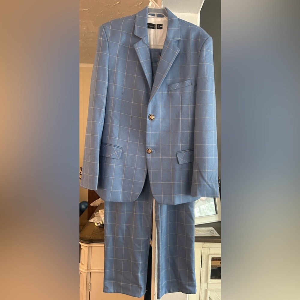 Boys Size 12 Blue Plaid Suit